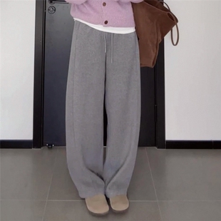 野岛青梅加绒镰刀裤时尚显瘦宽松百搭休闲直筒拖地阔腿裤子女冬款