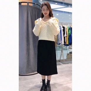海军领套头毛衣套装女秋冬新款韩版修身针织衫加绒半身裙两件套潮