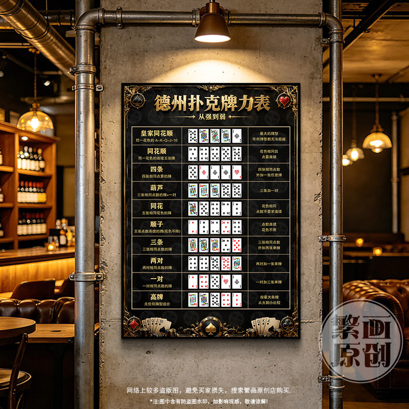 德州酒馆挂画棋牌室规则墙面装饰扑克牌背景墙壁画酒吧玄关氛围画