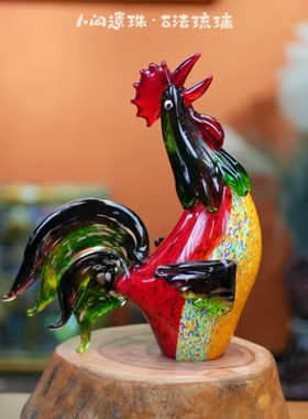 人间遗珠彩鸣大公鸡琉璃摆件