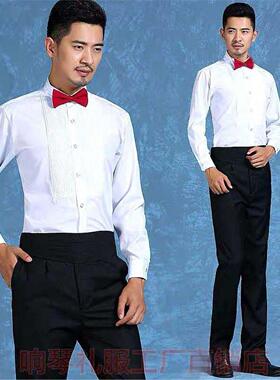 白色长袖领结衬衫男中学生演出舞台大合唱团表演服装成人礼服衬衣