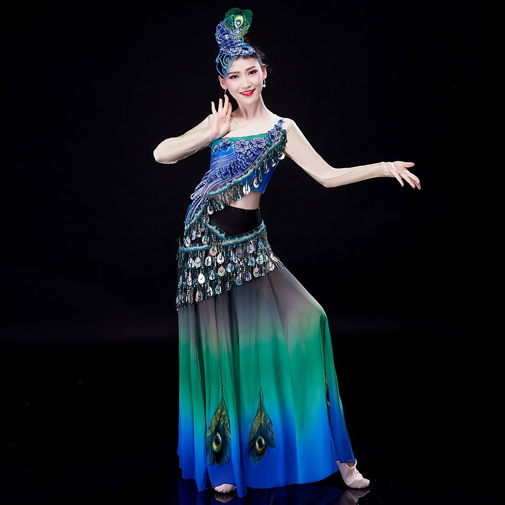 菲凡新娘成人鱼尾傣族舞亮片孔雀舞蹈演出舞台服装新款套装裙子女图片