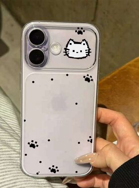 像素猫爪放照片小卡透明壳适用苹果17promax新款手机壳iPhone16卡通15可爱14高级13/12防摔11镜头保护xr/8p软