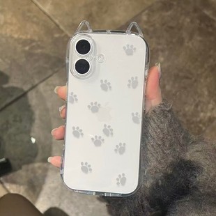 猫爪猫耳朵透明壳适用苹果16promax手机壳女iPhone15p卡通14可爱13高级感12新款 11防摔保护套xr8p软