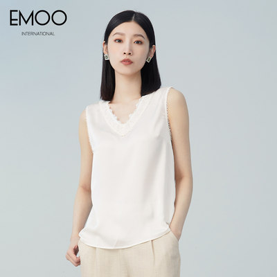 EMOO杨门蕾丝v领缎面吊带女