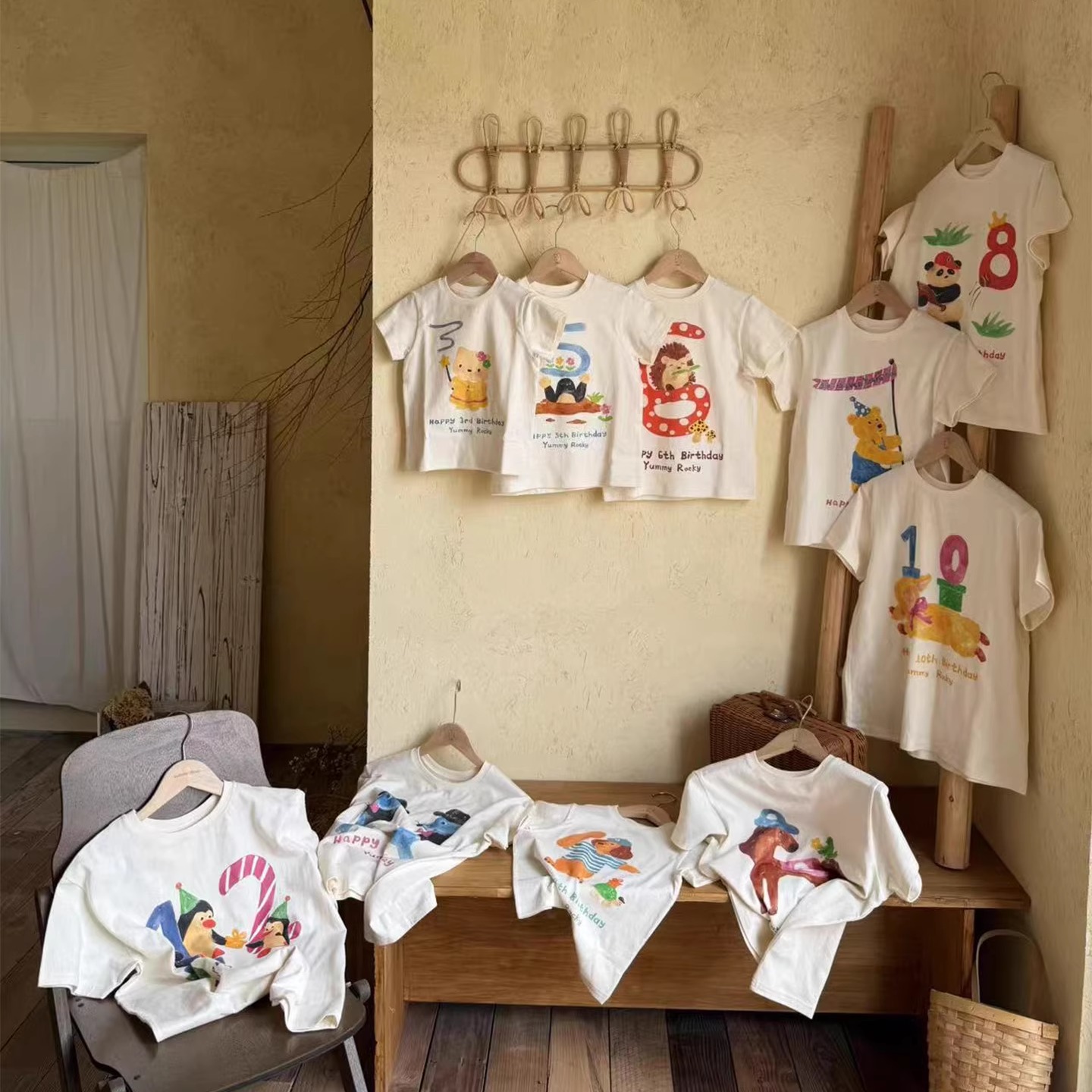 YR原创插画有机棉A类环保数码直喷白墨印花数字生日T