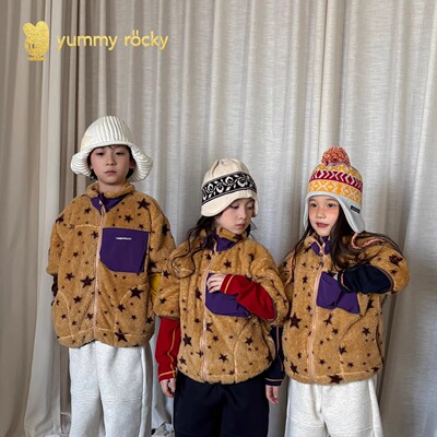 【无补】yummyrocky环保星星印花超柔软永久抑菌珊瑚绒拉链衫