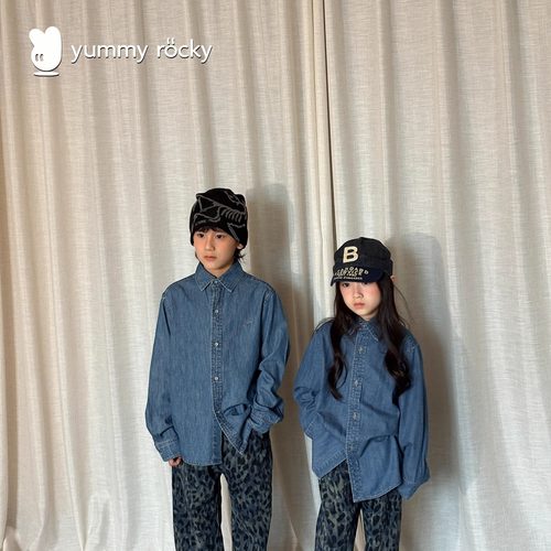 yummyrocky纯棉垂软儿童牛仔衬衫
