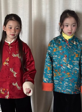 【无补】YR色织＋环保印花面料填充蓄热杜邦棉保暖撞色毛毛袖唐装