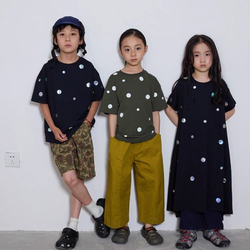 yummyrocky原纱速干/UPF50＋镭射夜光波点A类棉感短袖/连衣裙