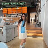 yr真丝棉刺绣蕾丝撞色背心 777 牛仔短裙