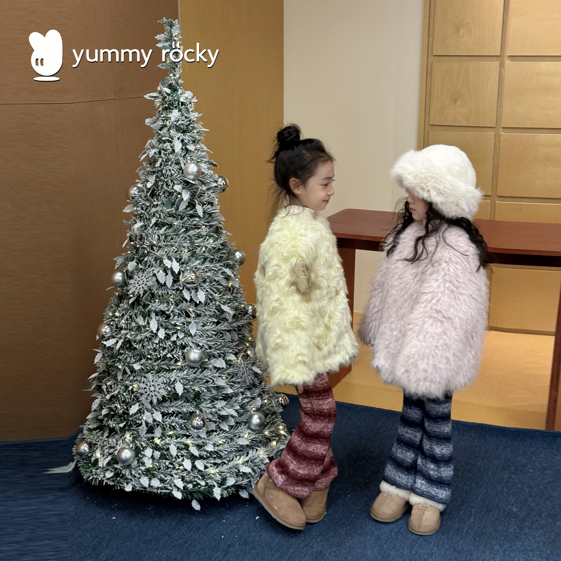 YR富家千金感A类高级环保皮草蛋白PU皮防风保暖外套/针织喇叭裤