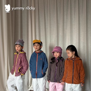 yummyrocky四针六线无骨抗静电锁暖抓绒保暖中间层撞色拉链衫