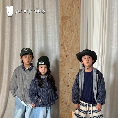 yummyrocky亲子进口机刺绣logoA类双面穿撞色外套