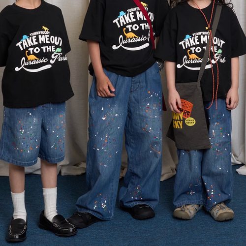 yummyrocky【手工定做】泼墨A类垂软阔版儿童直筒裤/短裤