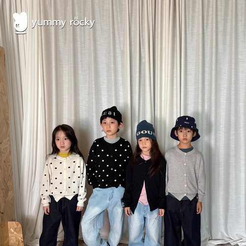 yummyrocky亲子有机棉羊绒A类可机洗波点开衫纯色开衫