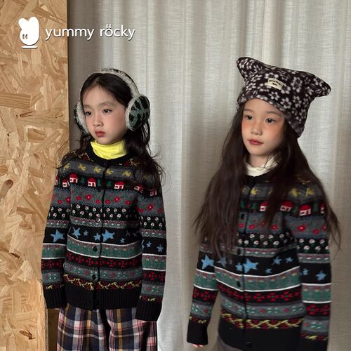 yummyrocky【妈妈牌】费尔岛软糯100绵羊毛保暖复古提花毛织开衫