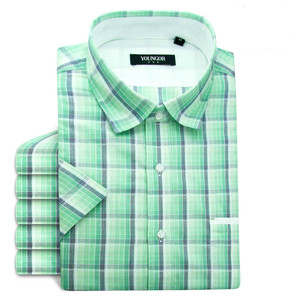SXX01雅戈尔薄款夏装纯棉修身版衬衣 全棉短袖软领格子男士衬衫