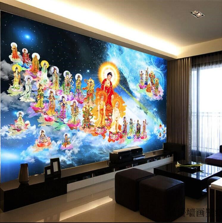 3d立体西方三圣接引图佛堂佛像佛陀观音菩萨背景墙纸寺庙壁纸壁画