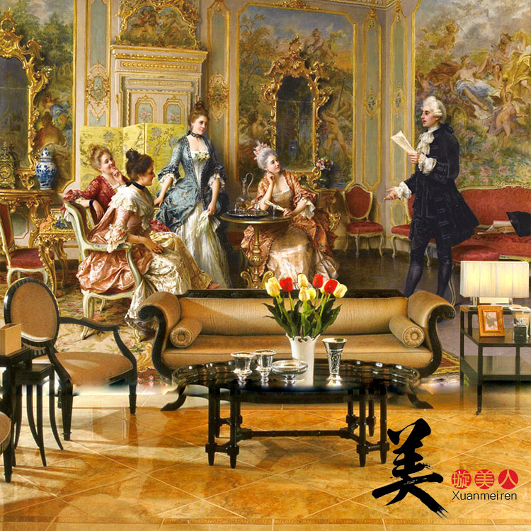欧式宫廷油画墙纸酒店会所ktv餐厅走廊玄关背景壁画古典奢华壁纸
