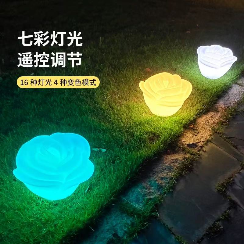 led发光玫瑰花装饰灯太阳能庭院变色灯户外浪漫景观花园草坪夜灯