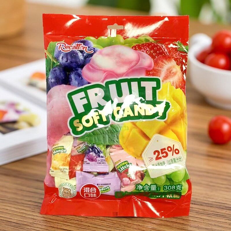 威卡伦剥皮糖果汁夹心软糖什锦味308g儿童糖果喜糖送礼摆盘