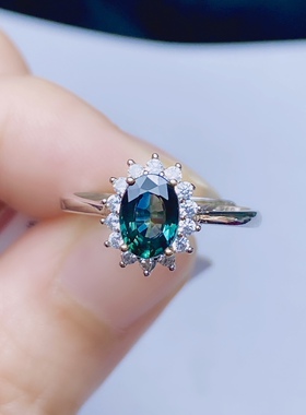 5×7天然蓝宝石戒指s925银蓝色宝石纯银镶嵌大气时尚饰品戒
