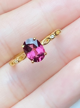 丛利6×8天然镁铝戒指女款925银镶嵌红色戒黄金色女戒清新时尚款