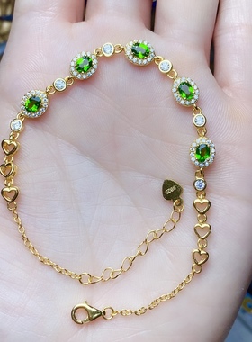 丛利3x4天然透辉石手链女款925银镶嵌白色黄金色女手链清新时尚款