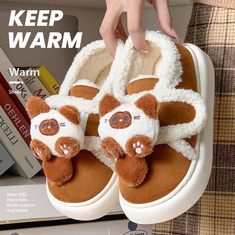羊羔绒棉拖鞋女款秋冬季室内家居
