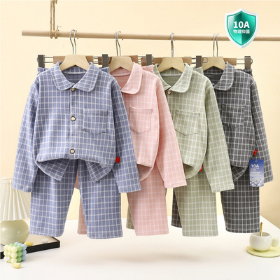 10A抗菌儿童格子秋冬款家居服