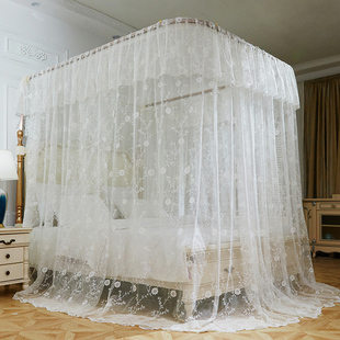 2026浪漫法式新款高端蕾丝U型导轨蚊帐床幔推拉贴布绣窗帘蚊帐