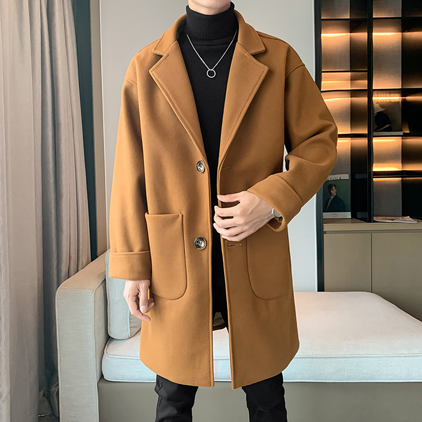 男冬季呢子大衣风衣男中长款毛呢外套B358-F101-P120加棉P130,男装风衣,电商B345