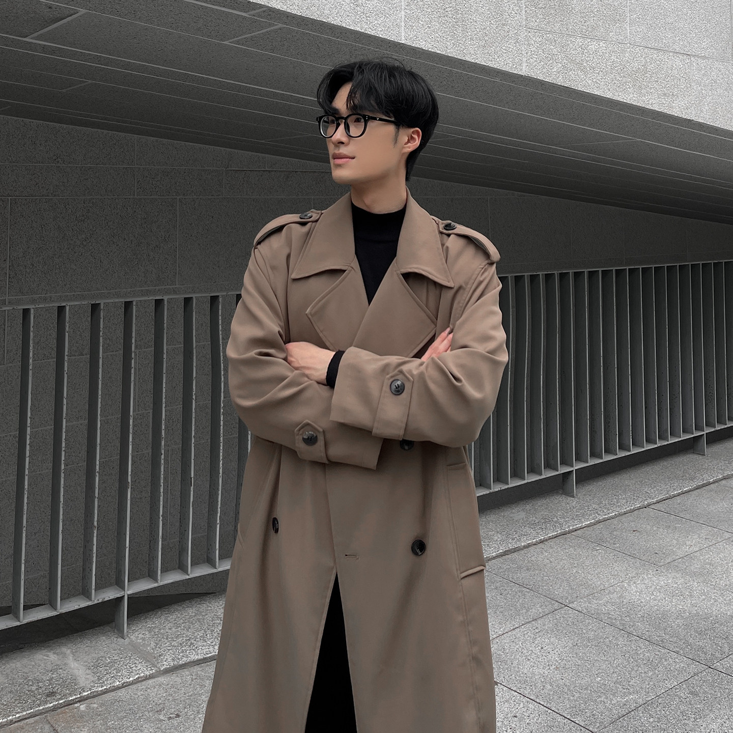 韩系秋季过膝长款风衣男宽松薄款中长款外套B345-F122-P120,男装风衣,电商B345