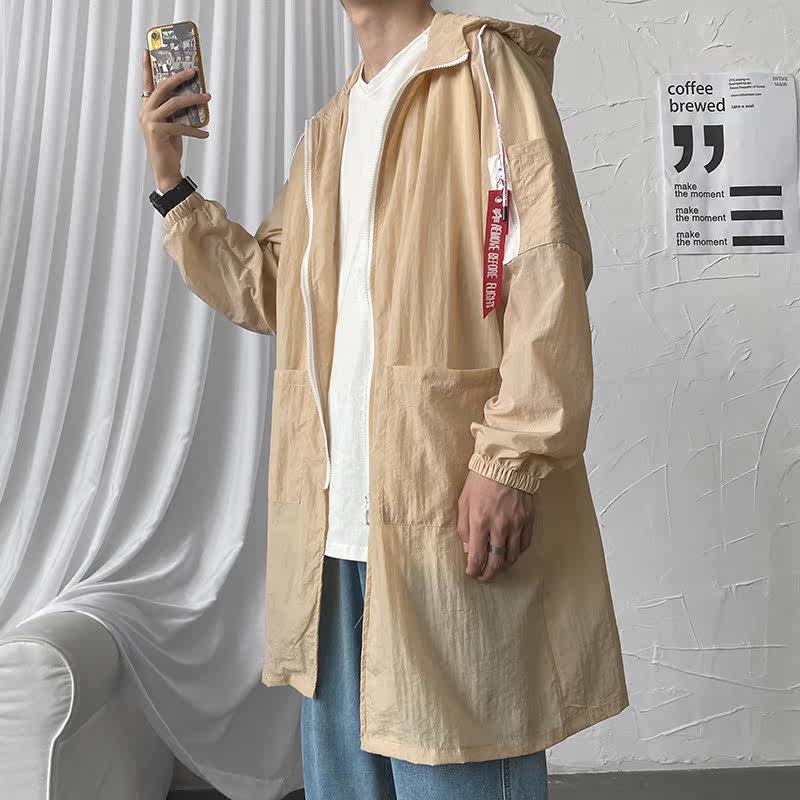 夏季情侣港风宽松防晒潮流衣服风衣中长款B358-F22-P50控58,男装防晒衣,电商B345
