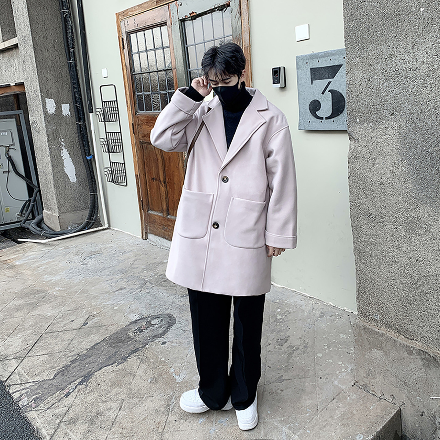 毛呢大衣港风中长款风衣外套男B358F101P120加棉P130,男装风衣,电商B345