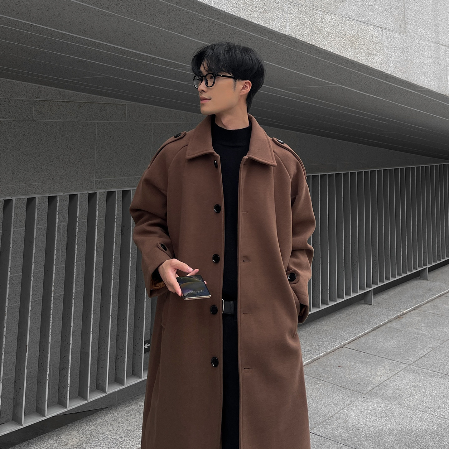 韩系秋冬季中长款风衣宽松呢子大衣外套男F112-P125加棉P135,男装风衣,电商B345