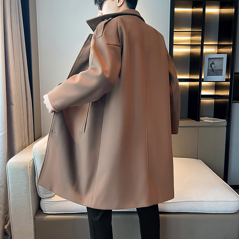 中长款风衣宽松过膝呢子大衣加厚外套男B358-F112-P125加棉P135,男装风衣,电商B345