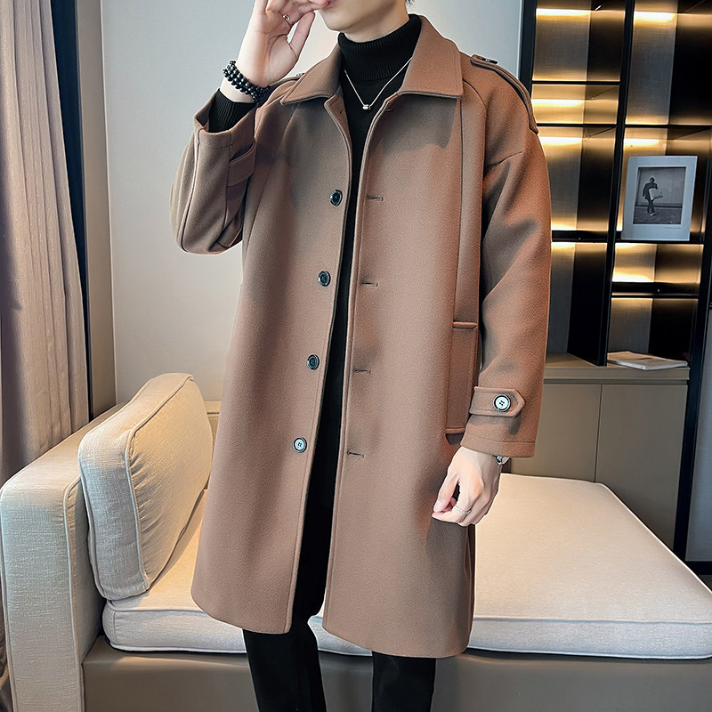 中长款风衣宽松过膝呢子大衣加厚外套男B358-F112-P125加棉P135,男装风衣,电商B345