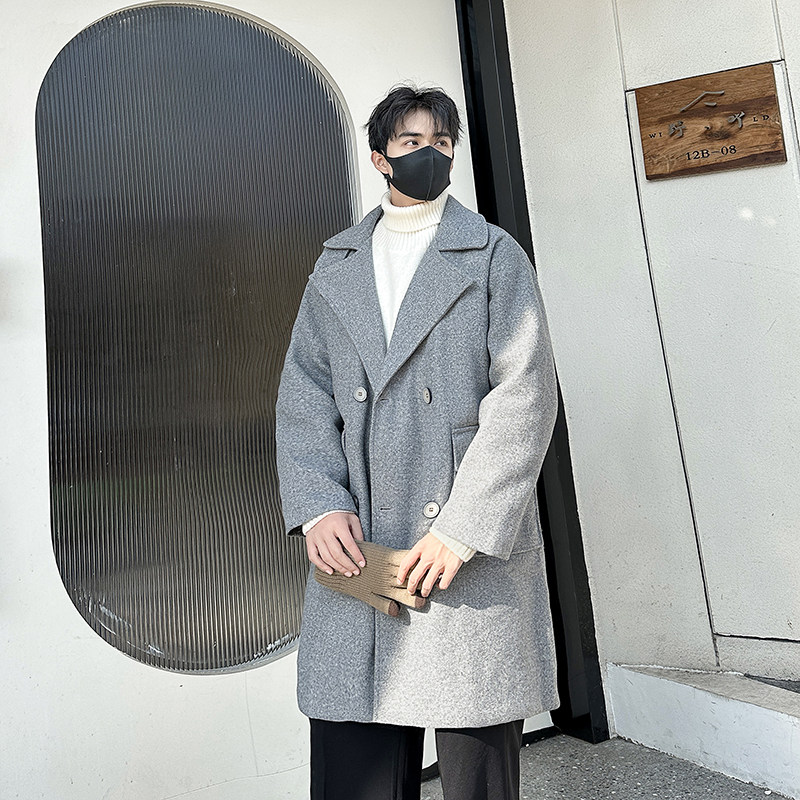 厚款港风中长款宽松潮流毛呢大衣冬季B358-F109-P120加棉P130,男装毛呢大衣,电商B345