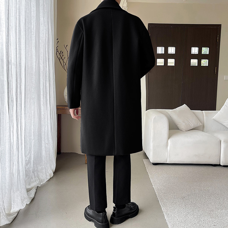 轻奢风中长款风衣宽松纯色毛呢大衣男B358-F120-P110加棉P120,男装风衣,电商B345