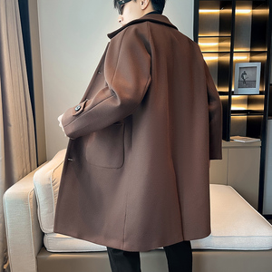 店主风中长款大衣男宽松毛呢帅气外套B358-F118-P120加棉P130图片