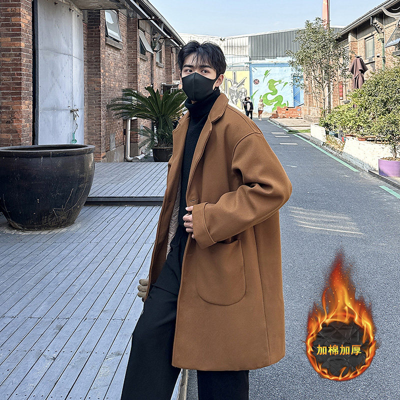港风毛呢大衣中长款风衣外套男B358 F101 P120加棉P130图片