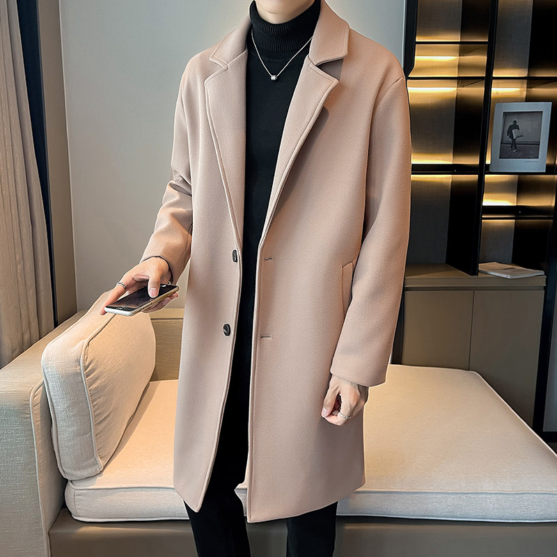 店主风中长款风衣宽松纯色毛呢大衣男休闲B358-F120-P110加棉P120,男装风衣,电商B345