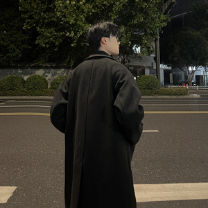 韩系中长款大衣宽松毛呢男外套B345-F118-P120加棉P130图片