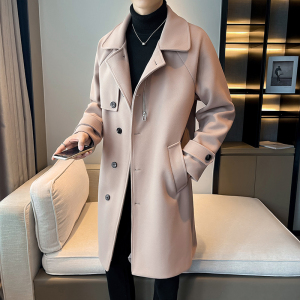 店主风秋冬季中长款大衣男宽松毛呢外套B358-F121-P125加棉P135图片