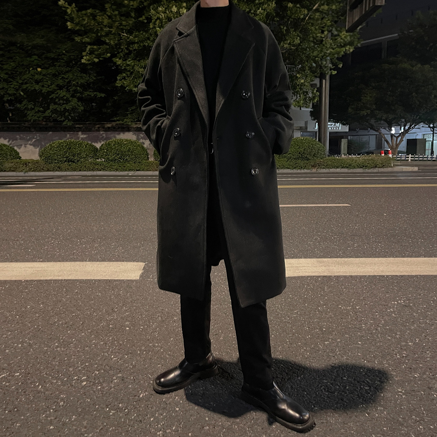 韩系双排扣中长款风衣毛呢大衣帅气男B345-F119-P120加棉P130,男装风衣,电商B345