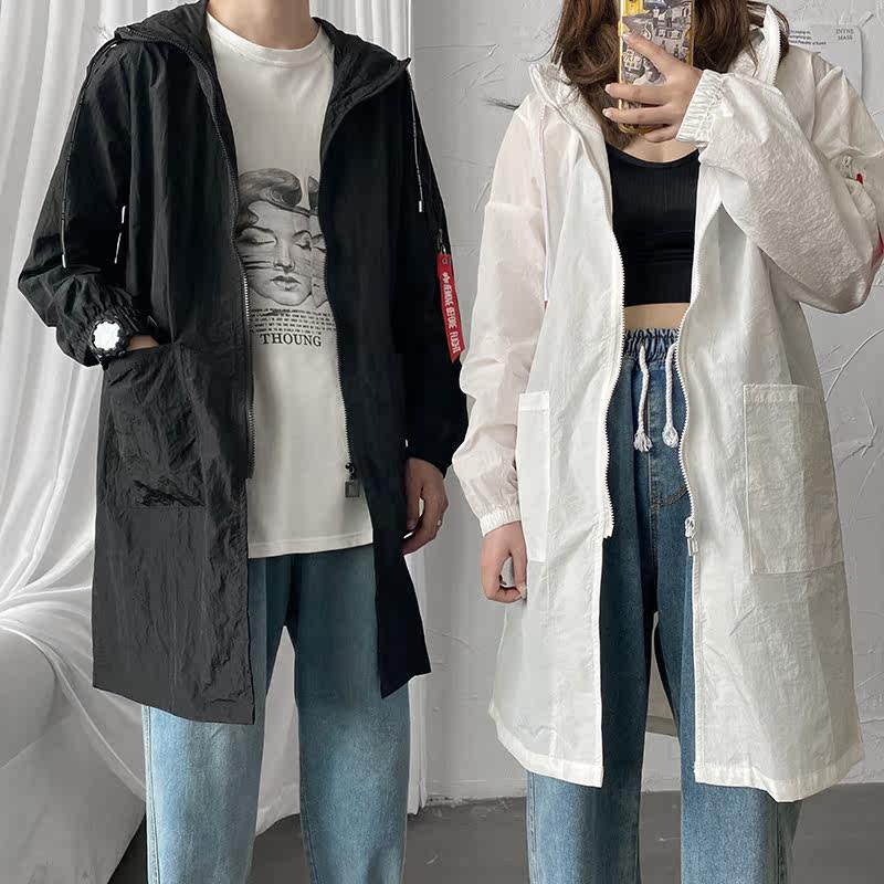 夏季情侣港风宽松防晒潮流衣服风衣中长款B358-F22-P50控58,男装防晒衣,电商B345