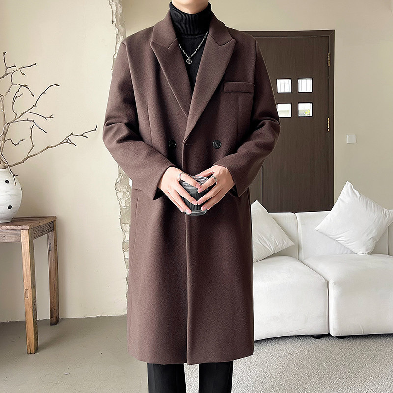 轻奢风毛呢大衣男宽松加长外套潮流风衣B358-F117-P125加棉P135,男装风衣,电商B345
