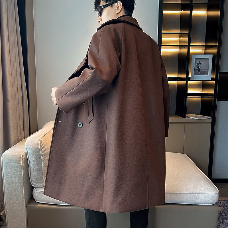 店主风双排扣中长款风衣男毛呢大衣帅气B358-F119-P120加棉P130,男装风衣,电商B345